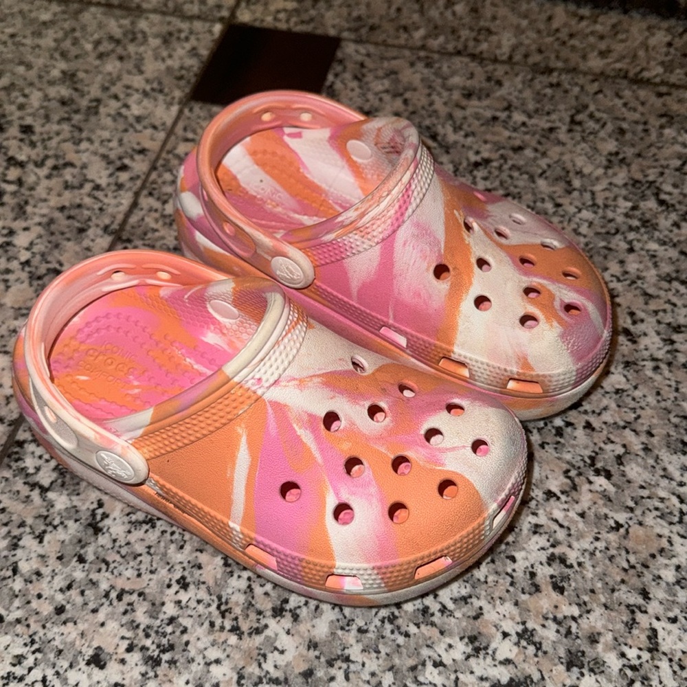 Girl, size 11, tie-dye crocs